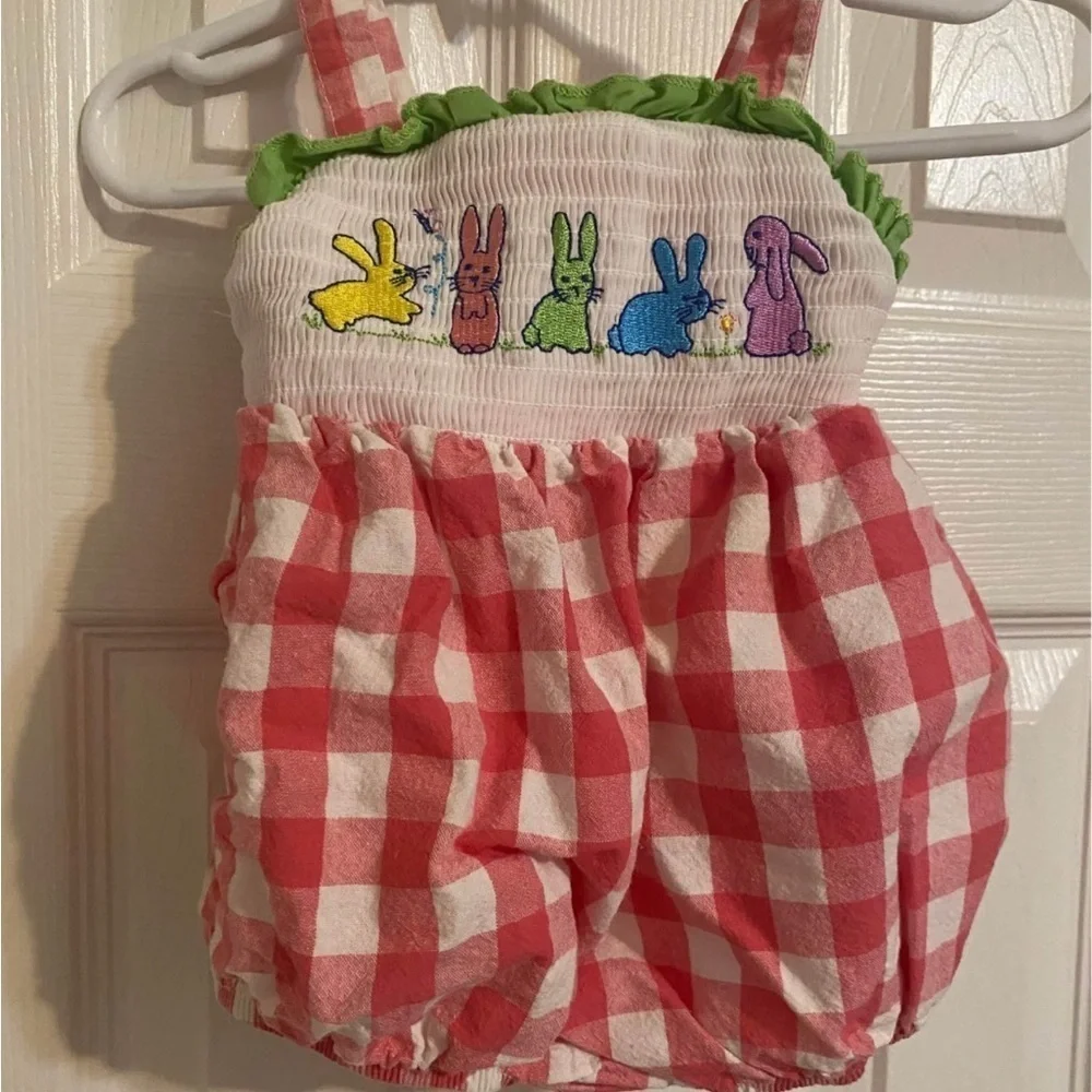 Smocked Gingham Bunny Bubble Romper